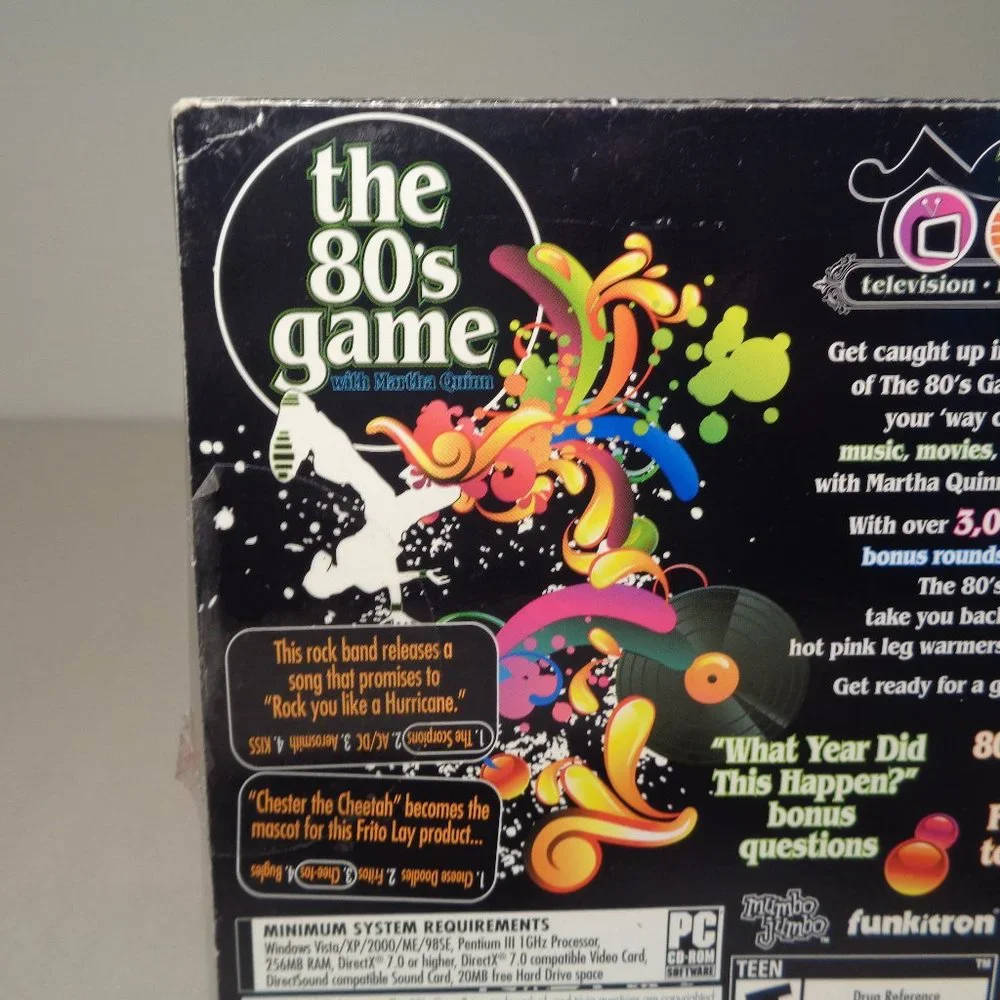 THE 80's GAME With Martha Quinn New PC CD-ROM Software Video Game / Trivia